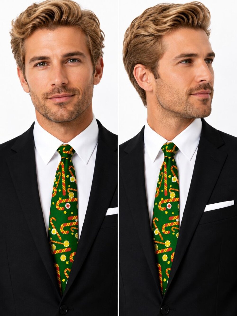 Alfonso LaPorta Silk Christmas Necktie Green Candy Cane Peppermint Holiday Tie